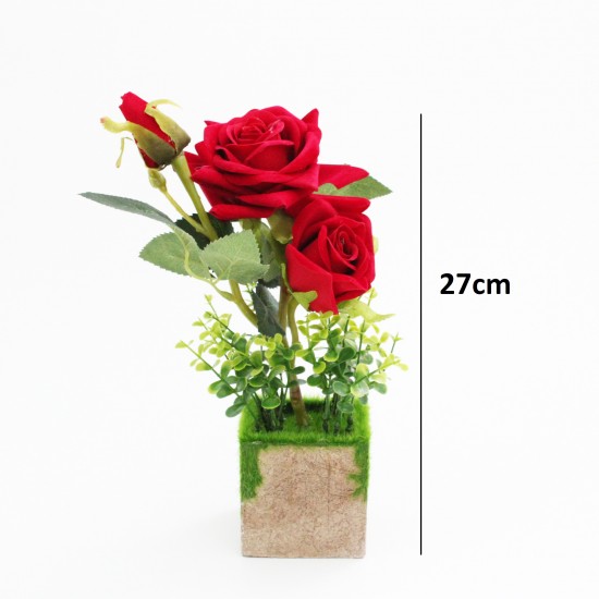 Искусственный цветок роза h27см "red"