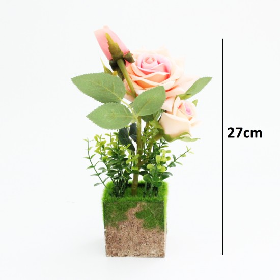 Artificial flower velvet rose h27cm,  beige-pink