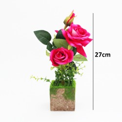 Artificial flower velvet rose h27cm, fuchsia