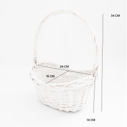 Плетёная корзинка с ручкой, белый цвет, 24×H14/34 см
