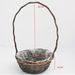 Плетёная корзинка с ручкой, светло-серый, 24×H10/40 см