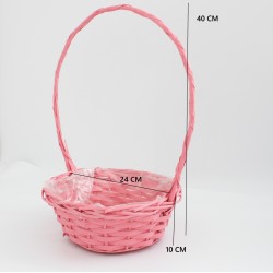 Плетёная корзинка с ручкой, светло-розовый, 24×H10/40 см