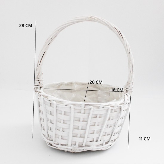 Basket with Handle, White, 20×18×H11/28 cm., 1pcs.