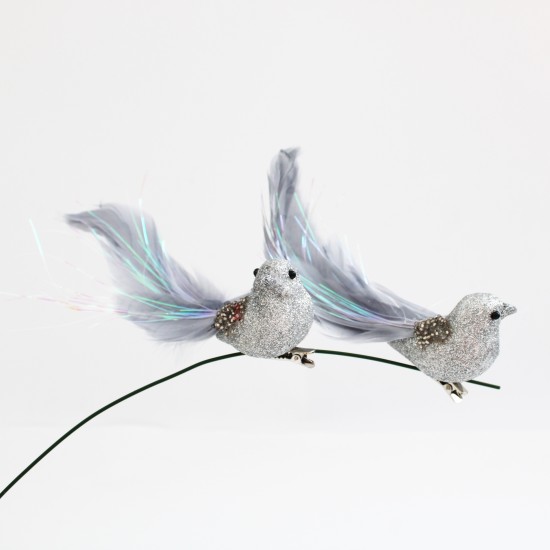 Artificial Bird 2 pcs, grey