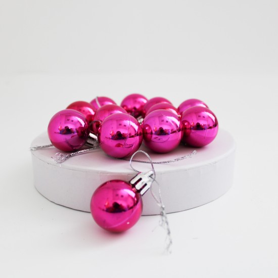 Decorative Christmas Tree Ball d-2,5cm.,12 pcs, fuchsia