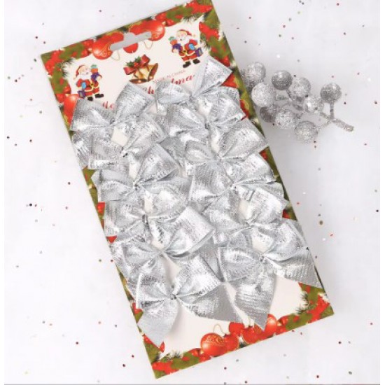 Christmas Tree Ribbon Bow  12 pcs, 5*5cm., silver