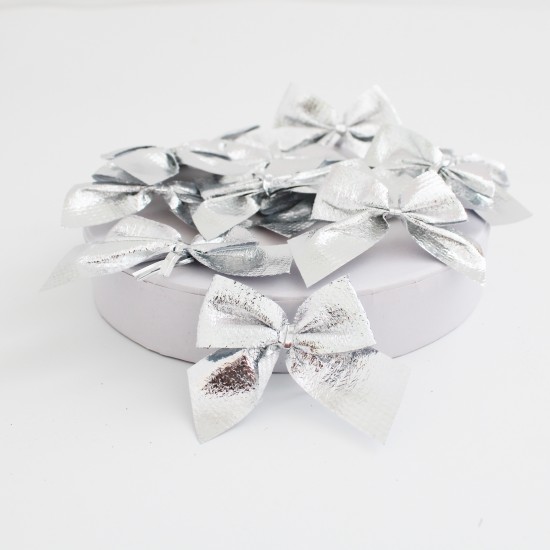 Christmas Tree Ribbon Bow  12 pcs, silver