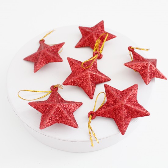 Decors Christmas stars, 6pcs, red