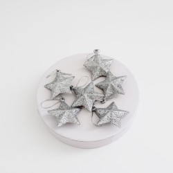 Decors Christmas stars, 6pcs, silver