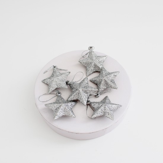 Decors Christmas stars, 6pcs, silver