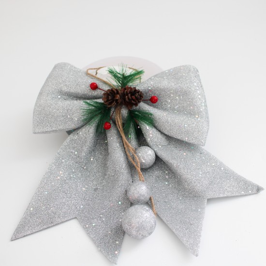 Christmas Tree Ribbon Bow 1 pcs, silver