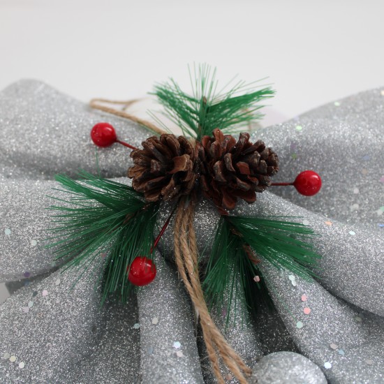 Christmas Tree Ribbon Bow 1 pcs, silver