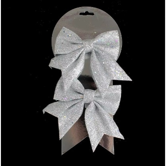 Christmas Tree Ribbon Bow 2 pcs, silver