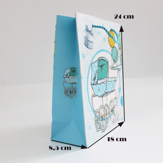 Paper gift bag, BABY BOY, 8,5*17,5*24cm 12pcs
