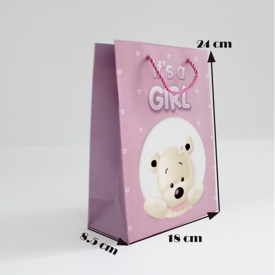 Paper gift bag, BABY GIRL, 8,5*17,5*24cm 12pcs