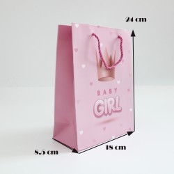Papīra dāvanu maiss ar virves rokturiem BABY GIRL 8,5*17,5*24cm, 1 gab