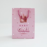 Papīra dāvanu maiss ar virves rokturiem BABY GIRL 8,5*17,5*24cm, 1 gab