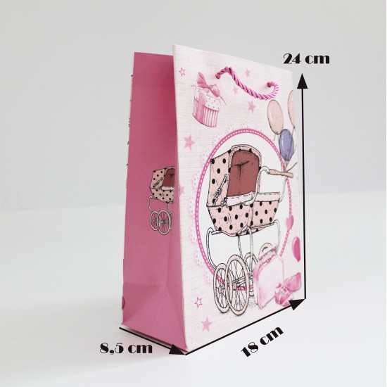 Paper gift bag, BABY GIRL, 8,5*17,5*24cm 12pcs