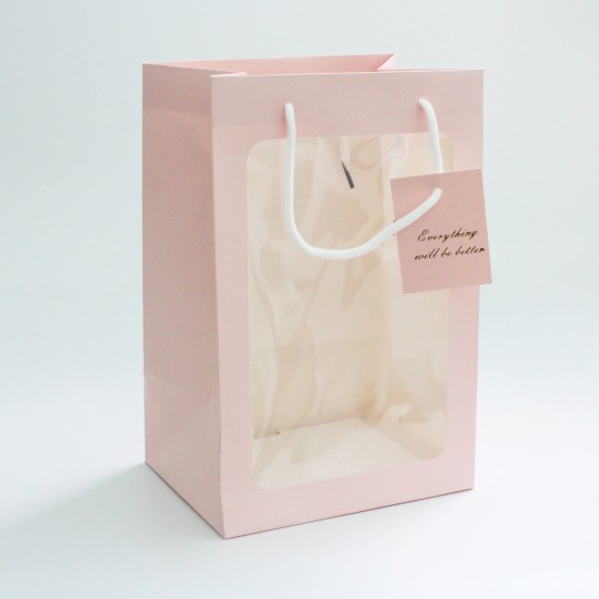 Gift bag with window 15*20*30cm, 1pcs, pink