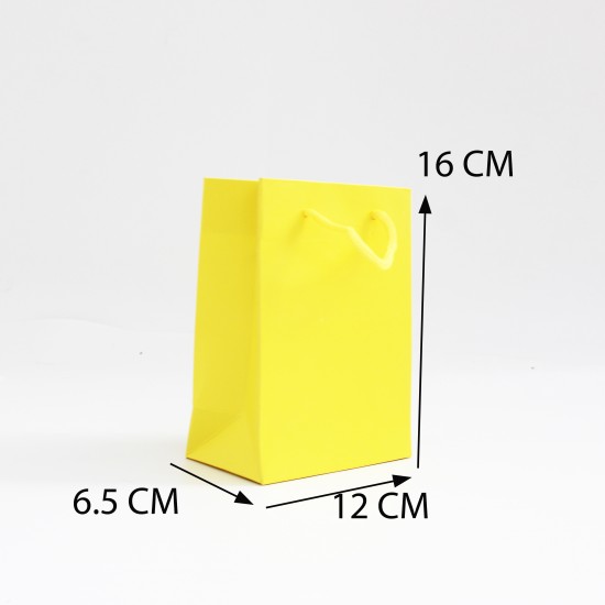 Papīra dāvanu maiss ar virves rokturiem  6.5*12*16cm , 12 gab, yellow