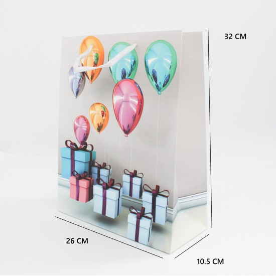 Gift bag with ribbon handles 32*26*10.5cm, 1 pcs grey