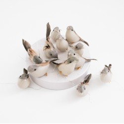 Artificial Birds 12 pcs., grey