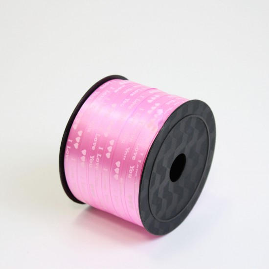 Polypropylene balloon curling ribbon I LOVE YOU 5mm/90m, pink
