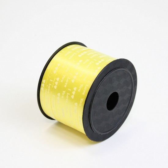 Polypropylene balloon curling ribbon I LOVE YOU 5mm/90m, yellow
